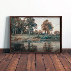 Vintage Lake Landscape Art Print: Rustic Framed Wall Decor