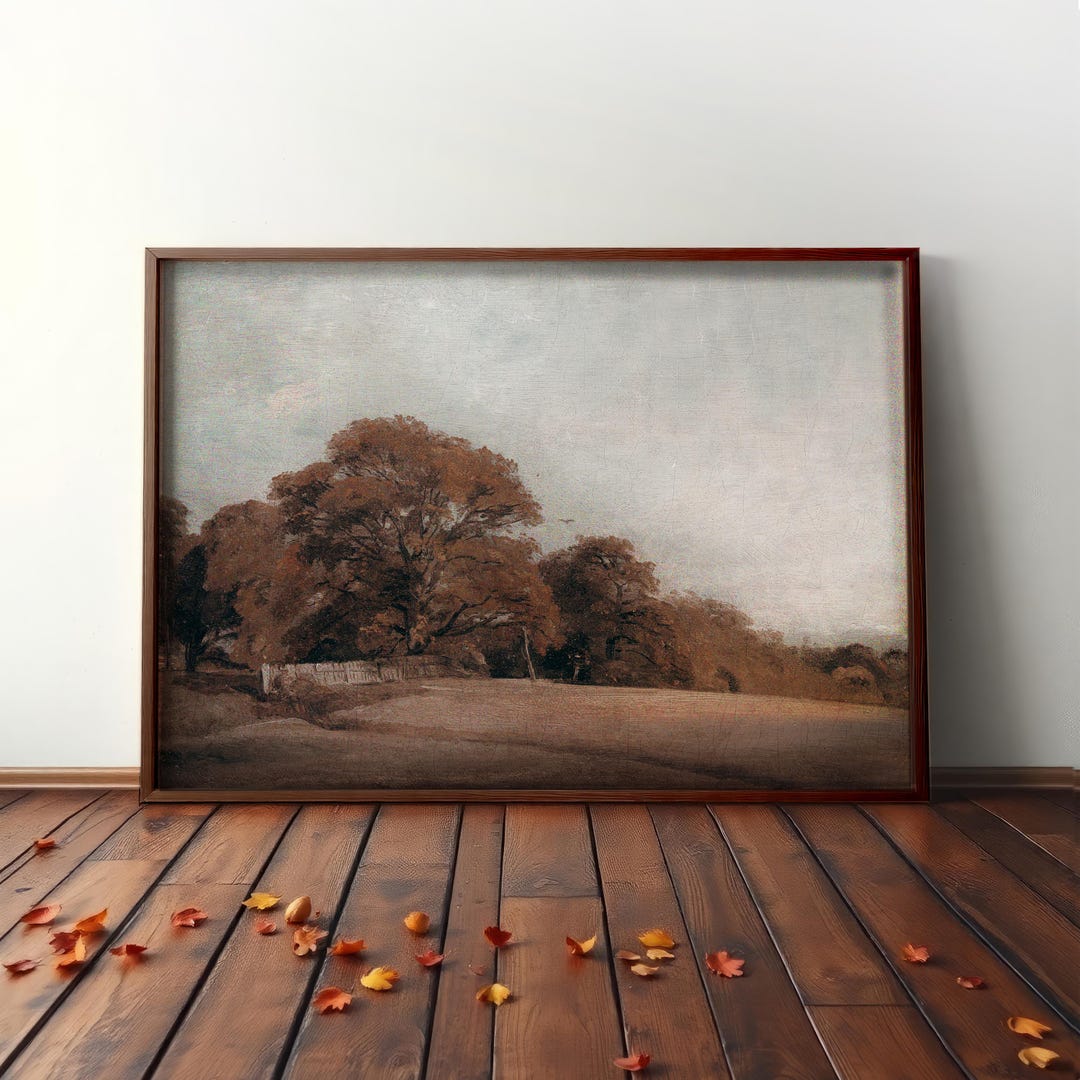 Vintage Fall Painting - Rustic Autumn Landscape Wall Art for Cozy Home ...