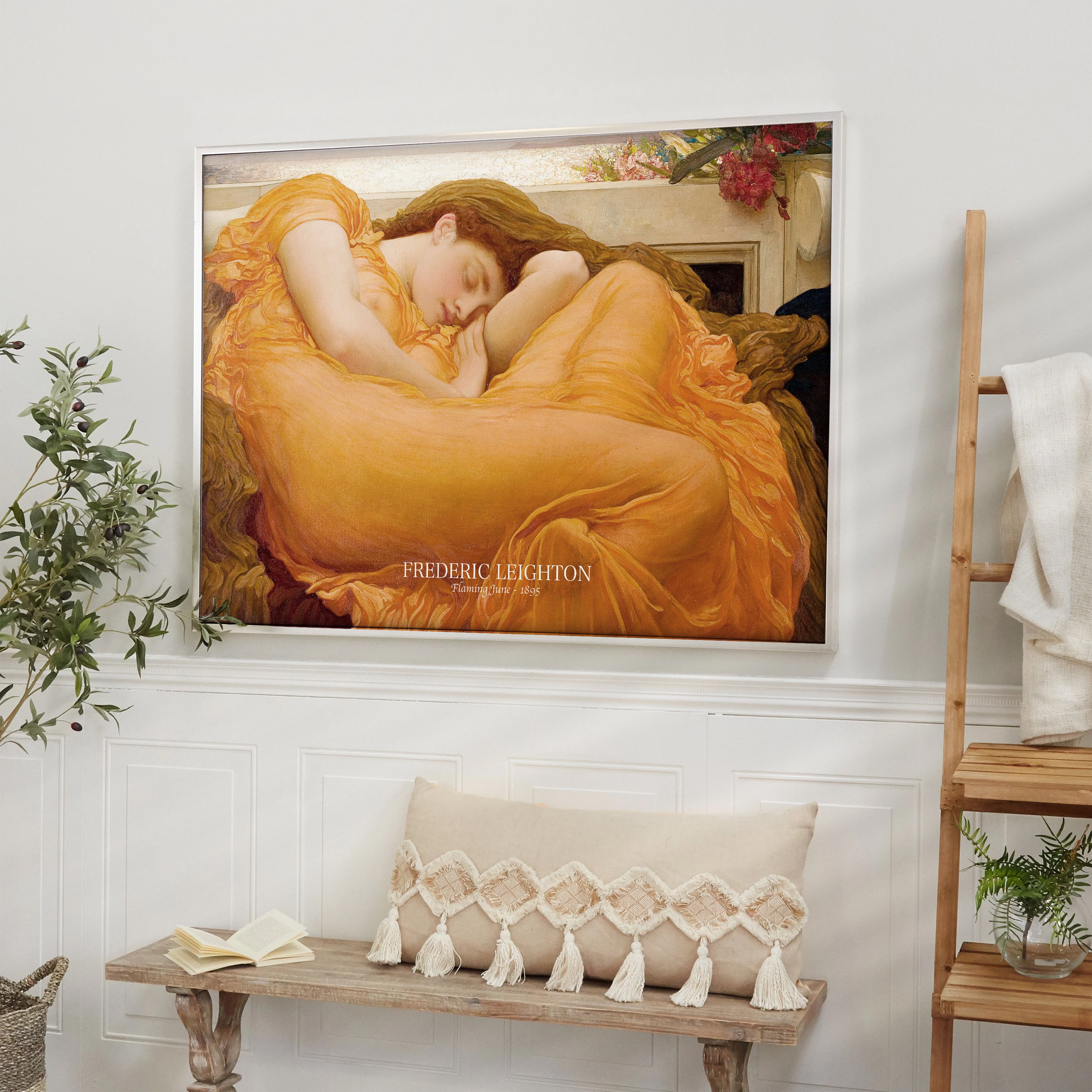 Frederic leighton flaming june print vintage female etsy