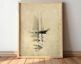Minimalist Sailboat Wall Art - Vintage Nautical Decor for Coastal Homes #S48