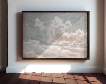 Vintage Cloud Painting: Minimalist Framed Wall Art