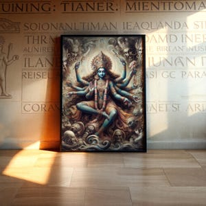 KALI WALL ART - Hinduistische Göttin Gemälde gerahmtes zeitgenössisches Dekor