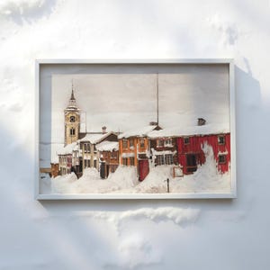 WINTER CITYSCAPE ART - Framed Snowy Architecture Painting