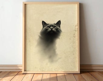 Vintage Katze Wand Kunst - Antike gehende Katze Kohle Skizze für Home Dekor #S55