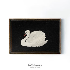Black Lake Swan • Vintage Swan Painting • Antique Swan Print• Oil Painting Farmhouse Animal Art • MAILED ART PRINT • A04