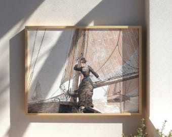 Coastal Wall Art, Serene Ocean Drawing, Tranquil Seaside Landscape Summer Home Decor #SS57