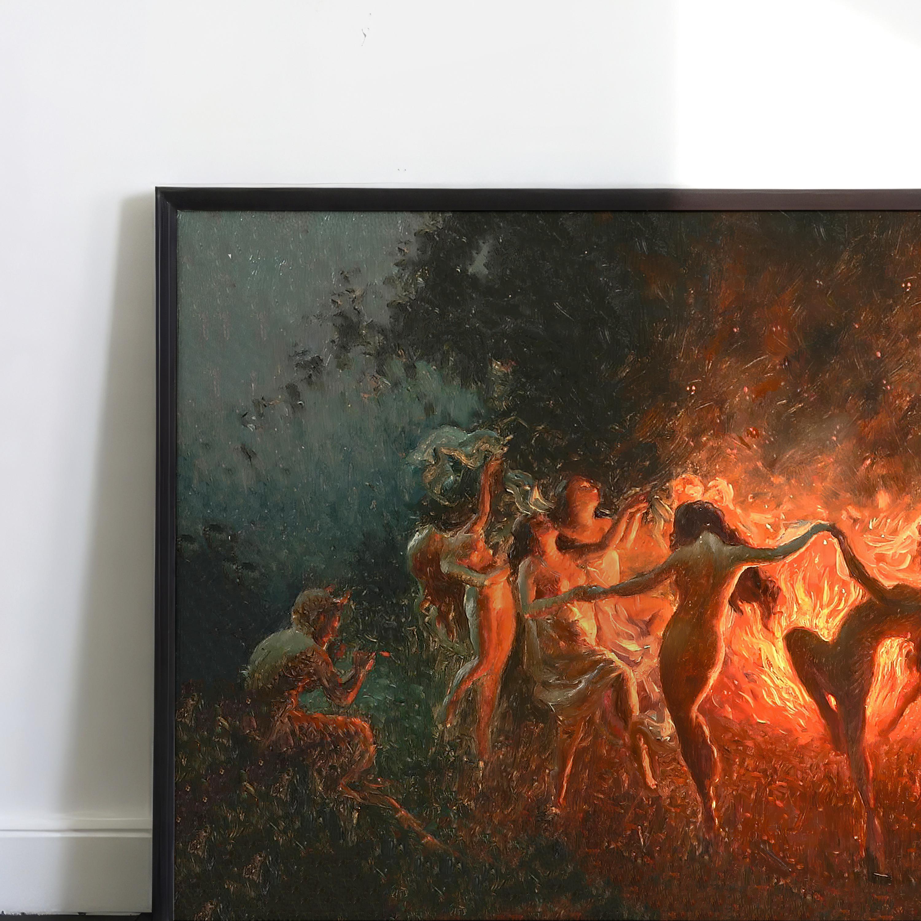 絵画 HOME PARTY FIRE Vintage Fire Dance Painting - Framed Fantasy Art Gift - Etsy
