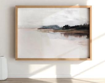 Muted Seascape Wall Art, Soft Coastal Drawing, Tranquil Ocean Landscape Summer Home Decor #SS70