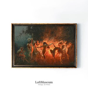 a painting of a group of women dancing around a fire