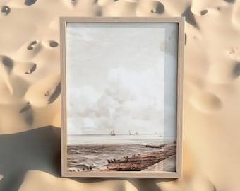 Impression d'art paysage marin vertical - décoration murale côtière vintage pour maison de plage, peinture océan étroit # SS07