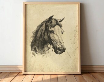 ヴィンテージホースアート - 農家や西部のインテリアに最適な素朴な馬術壁画 #S35