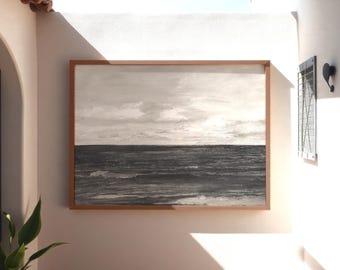 Calm Sea Wall Art, Serene Coastal Drawing, Tranquil Ocean Landscape Summer Home Decor #SS31