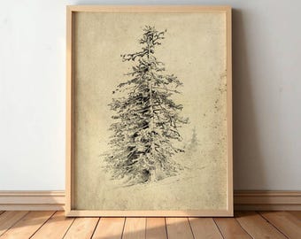 Pine Tree Line Drawing – Minimalist Forest Sketch Wall Art for Nature-Inspired Decor #S03