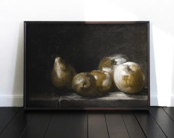 額装されたリンゴの静物画プリント：ヴィンテージファームハウス