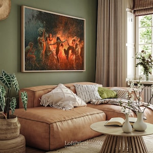 a living room filled with furniture and a painting on the wall