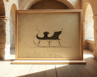 Rustic Sleigh Wall Art – Framed Vintage Christmas Drawing for Cozy Winter Decor #S49