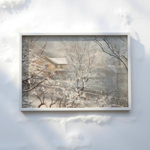 Vintage Landscape Painting - Snowy Village Wall Art