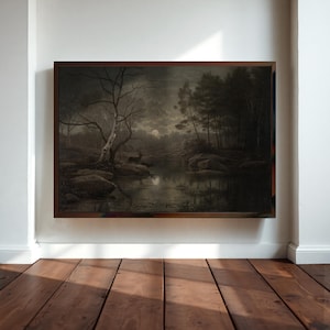 Vintage Gothic Forest Landscape Painting: Dark Academia Wall Art