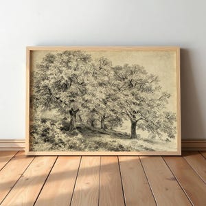 Vintage Baum Skizze Kunst - Rustikale Wald Zeichnung Druck, Neutrale Natur Wand dekor für Haus #S26