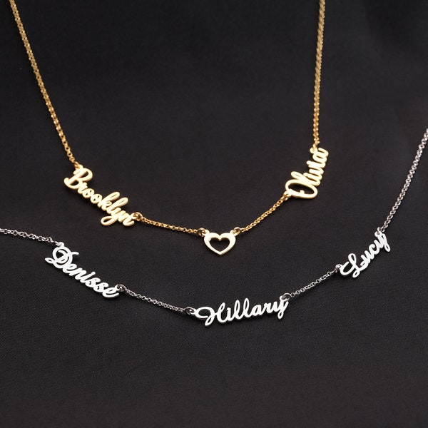 Collier personnalisé avec nom de famille et enfant, collier avec nom de cœur pour mère. Cadeaux pour grand-mère