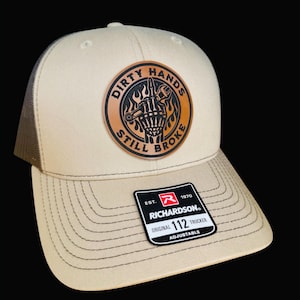 Dirty Hands, Still Broke, Leatherette Patch Hat, Trucker Hat, Funny Work Hat, Gift for Hardworking Men, Patriotic Hat