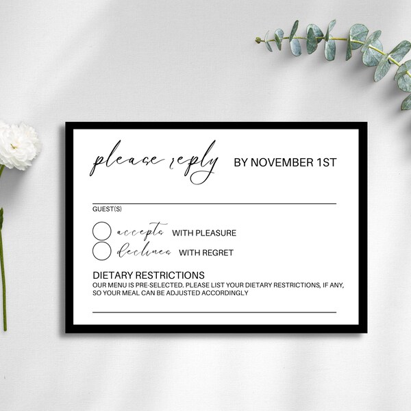Wedding Rsvp Cards With Dietary Restrictions Etsy