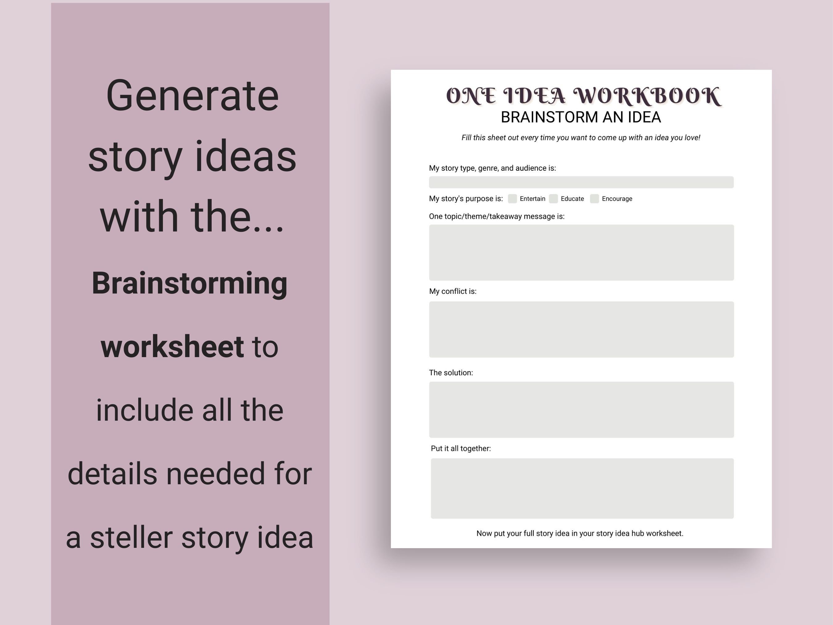 Story Ideas Novel Planner Printable Fiction Novel Worksheet - Etsy