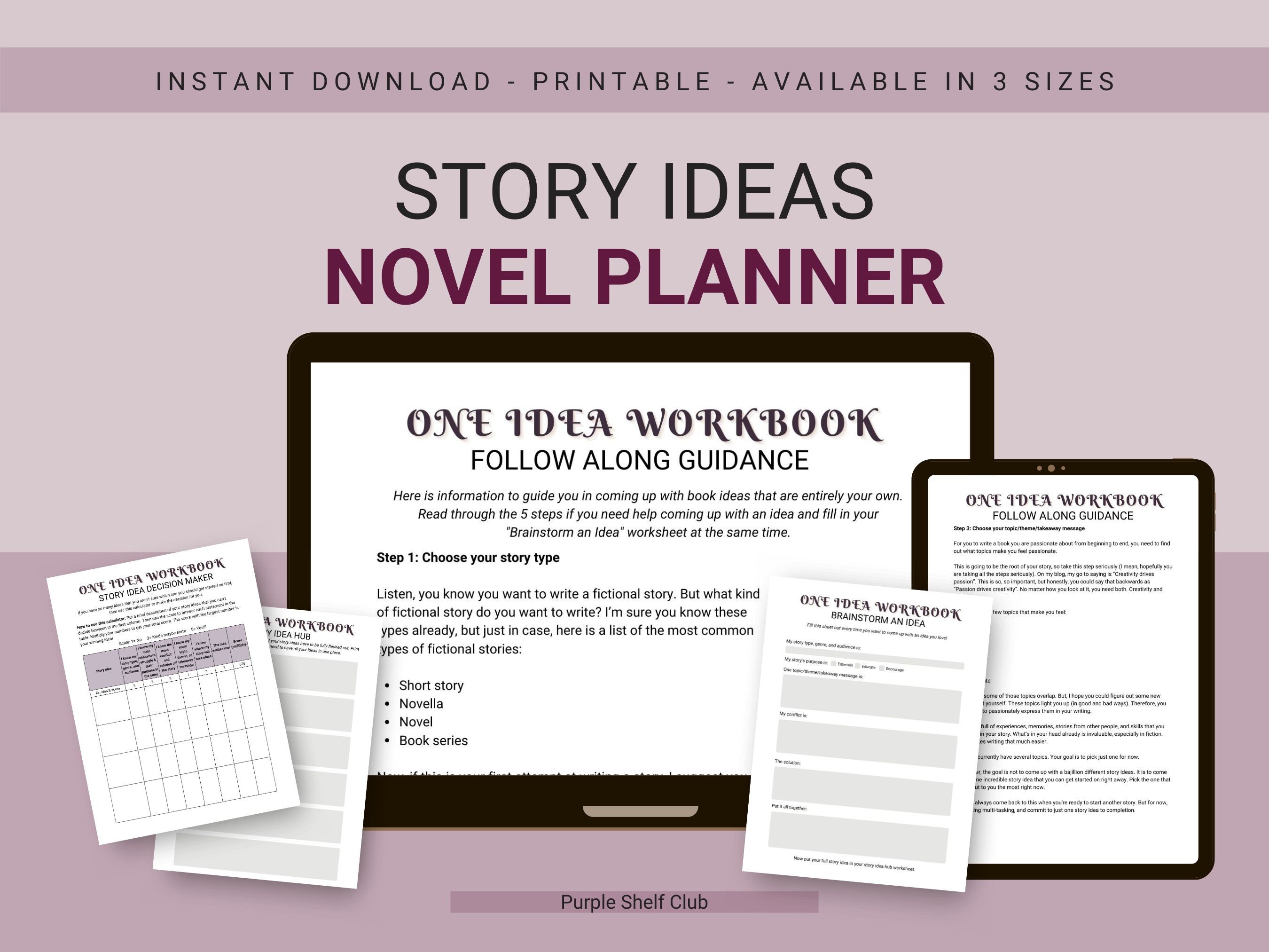 Story Ideas Novel Planner Printable Fiction Novel Worksheet - Etsy