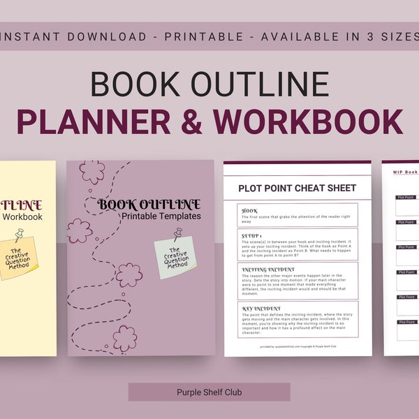 Book Outline Planner, Printable Author Workbook, Story Plot Development, Novel Writing Templates, Novel Writing Worksheets, Writing Planner