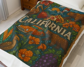 California Vibes Velveteen Plush Blanket - Cozy Gift for Nature Lovers, Home Decor, Beach Days, California Culture Tropical Room Decor