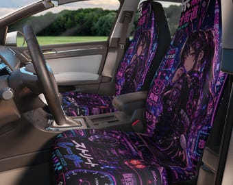 Fundas para asientos de coche Cyberpunk Neon Chase / Chica de carreras de anime, Waifu Bunny JDM Y2K Chica de coche Accesorios de Tokio