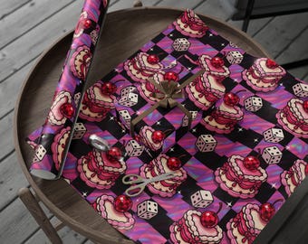 Lebendige Herz Kuchen Y2K Geschenkpapier, Geschenkpapier, Partybedarf, Urlaub Dekor, Pink & Bunte Designs, Kuchen Dessert Würfel Geburtstag Wrap