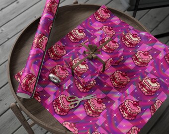 Lebendige Herz Kuchen Geschenkpapier, Party Wrap, Einzigartige Geschenkverpackung, Geburtstags- und Feiertagsgeschenkideen, Y2K Disco Herzkuchen Geburtstagsverpackung