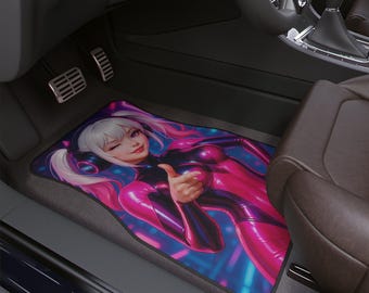 Alfombrilla de coche de anime neón (1 unidad), accesorios personalizados para vehículos, decoración automotriz, idea de regalo única, decoración de coche de chica anime waifu JDM neón