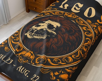 Leo Zodiac Velveteen Plush Blanket, Cozy Leo Throw, Astrology Gift, Leo Birthday Decor, Zodiac Sign Blanket, Astrology Room Decor