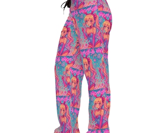 Anime Candy Dampyjamasbyxor, Mysiga Loungekläder, Animeinspirerade Sovkläder, Anime Waifu Candy Pyjamasbyxor, Roliga Sovkläder