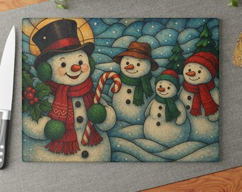 Festliches Schneemann Glas Schneidebrett | Urlaub Küche Dekor, Weihnachtsgeschenk, Winter Kochen, Vintage Urlaub Schneemann Schneidebrett
