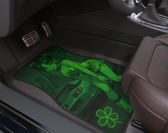 Green JDM Anime Car Floor Mat 1 PC | 39 Design, Unique Automotive Gift, Car Accessories, Home Decor, Waifu Skyline Car Decor