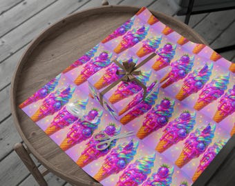 Cadeaupapier met ijsjes en snoepjes | Kleurrijk cadeaupapier voor alle gelegenheden, verjaardagen, feestdagen, kleurrijk disco aardbeien ijsjes cadeaupapier