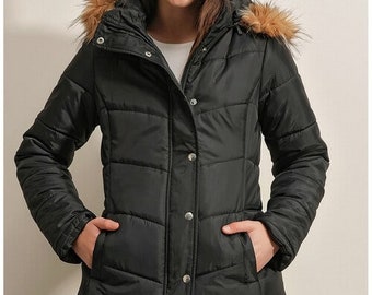 Damen-Winter Regenjacke mit Fellkapuze