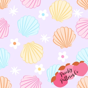 Cute SeaShell Summer Fabric, Summer Seamless File, Summer Fabric, Summer Print, Beach Fabric, Beachy Seamless File, Summer Swimsuit Fabric