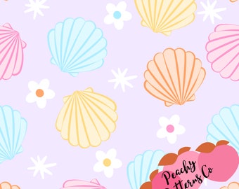 Cute SeaShell Summer Fabric, Summer Seamless File, Summer Fabric, Summer Print, Beach Fabric, Beachy Seamless File, Summer Swimsuit Fabric