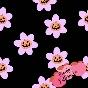 Daisy Pumpkin seamless design, fabric seamless design, pumpkin fabric prints, retro fabric patters, seamless digital file, retro, Halloween