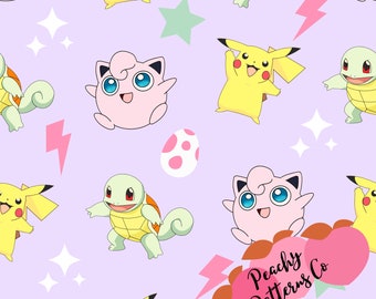 Diseño sin costuras de dibujos animados de Pikachu para bebés y niños, diseño sin costuras de tela, estampados de tela de Pikachu, patrones de tela, archivo digital sin costuras