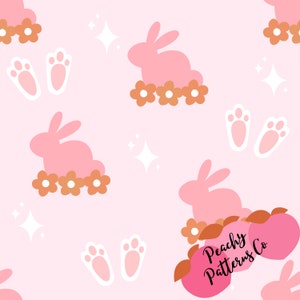 Spring Easter Bunny Seamless design, design sans couture en tissu, impressions en tissu en marguerite, patters en tissu rétro, fichier numérique sans couture, marguerite rétro