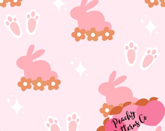 Spring Easter Bunny Seamless design, fabric seamless design, daisy fabric prints, retro fabric patters, seamless digital file, retro daisy