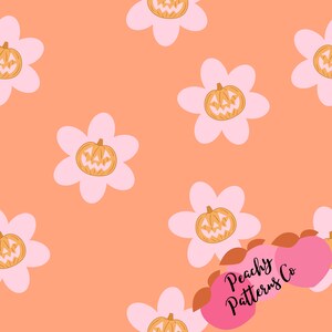 Daisy Pumpkin seamless design, fabric seamless design, pumpkin fabric prints, retro fabric patters, seamless digital file, retro, Halloween