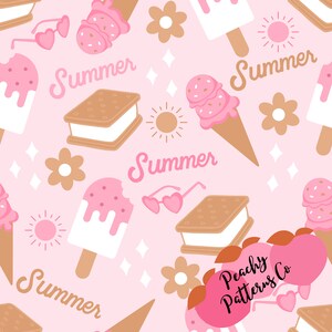 Ice Cream Summer seamless design, fabric seamless design, Summer fabric prints, retro fabric patters, seamless digital file, retro