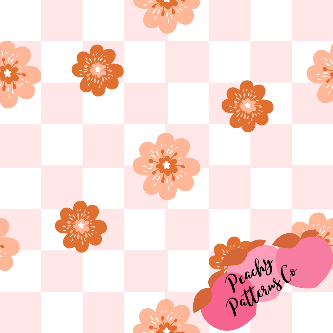 Retro Checkered Floral Seamless Design, Fabric Seamless Design, Check ...