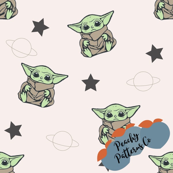 Baby Yoda Star Wars seamless design, fabric seamless design, Yoda fabric prints, fabric patterns, seamless digital file, retro seamless